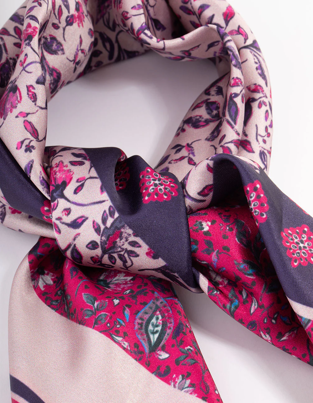 Pink Fabric Mixed Tone Floral Print Scarf - Image 2