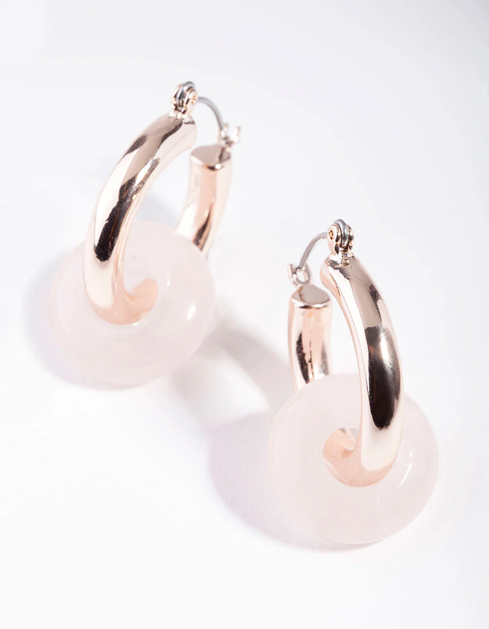 Rose Gold Pink Rose Quartz Link Circle Earrings - Image 2