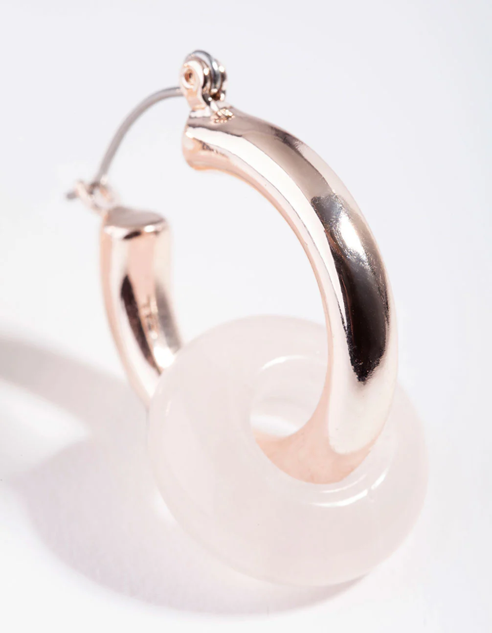 Rose Gold Pink Rose Quartz Link Circle Earrings - Image 3