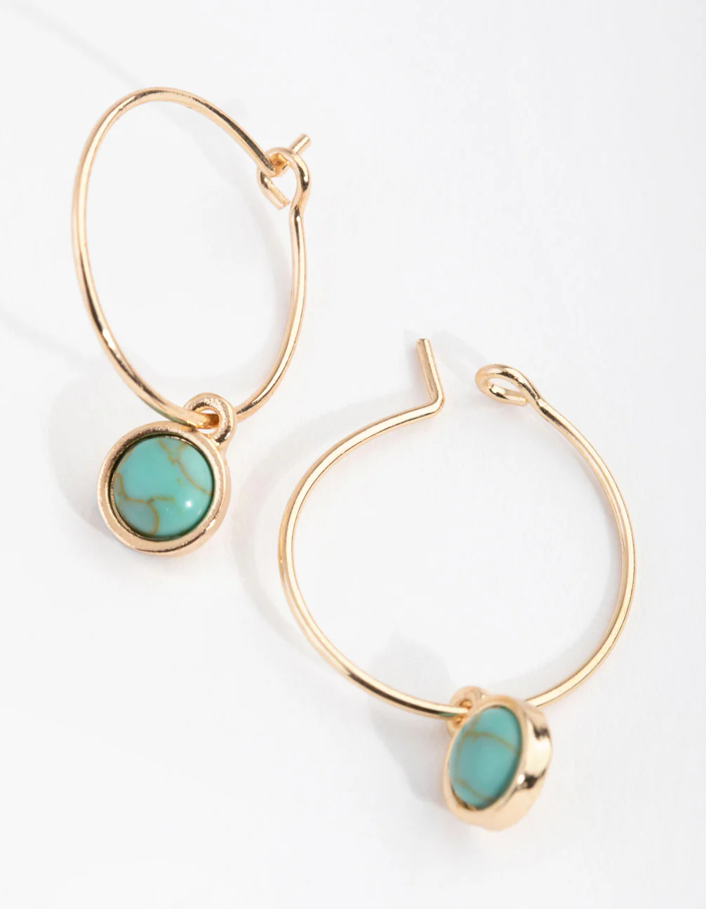 Gold Circle Stone Drop Hoop Earrings - Image 4