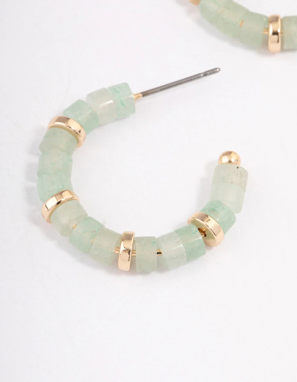 Gold Green Aventurine Mixed Disc Beaded Hoop Earrings - Image 2