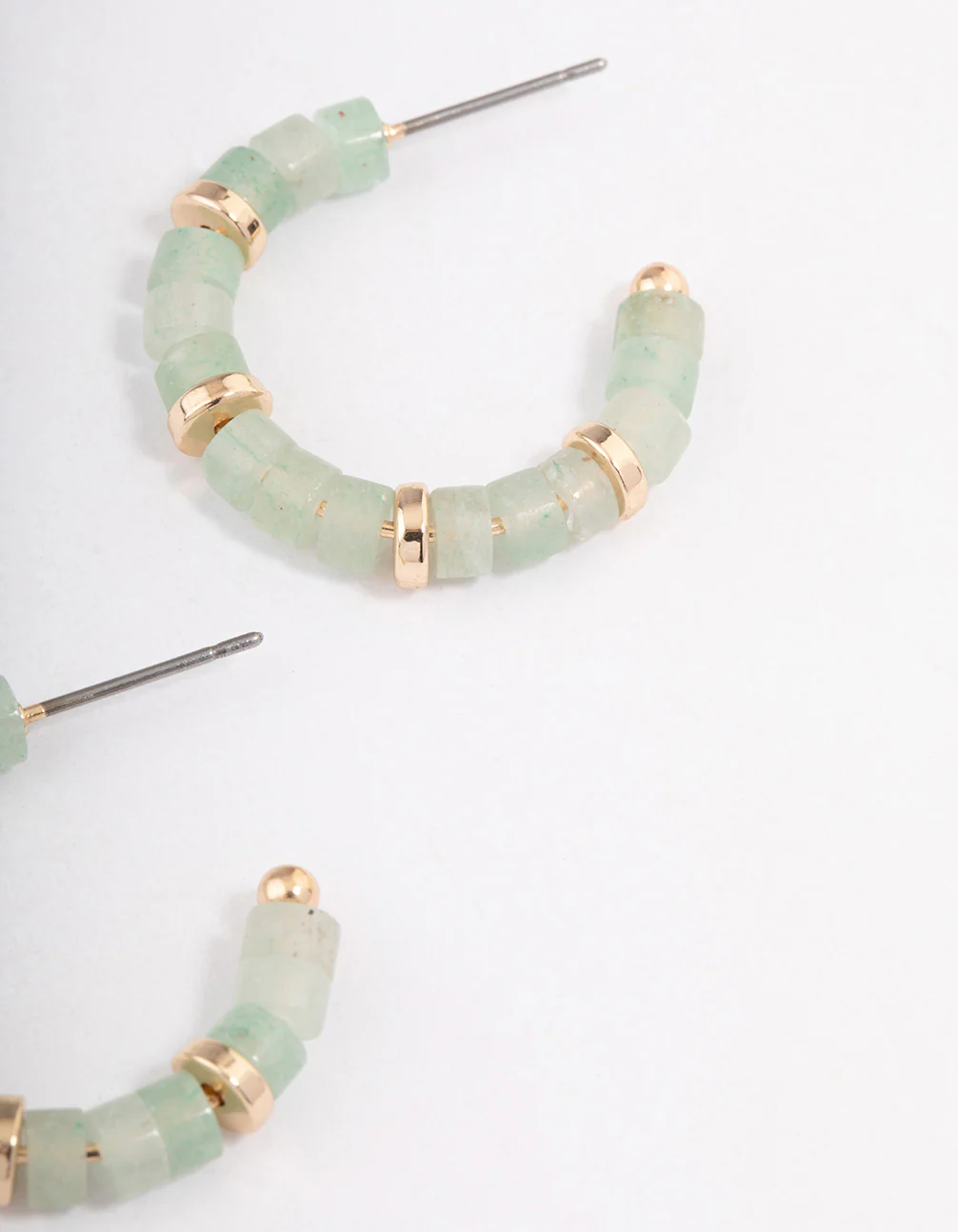 Gold Green Aventurine Mixed Disc Beaded Hoop Earrings - Image 3