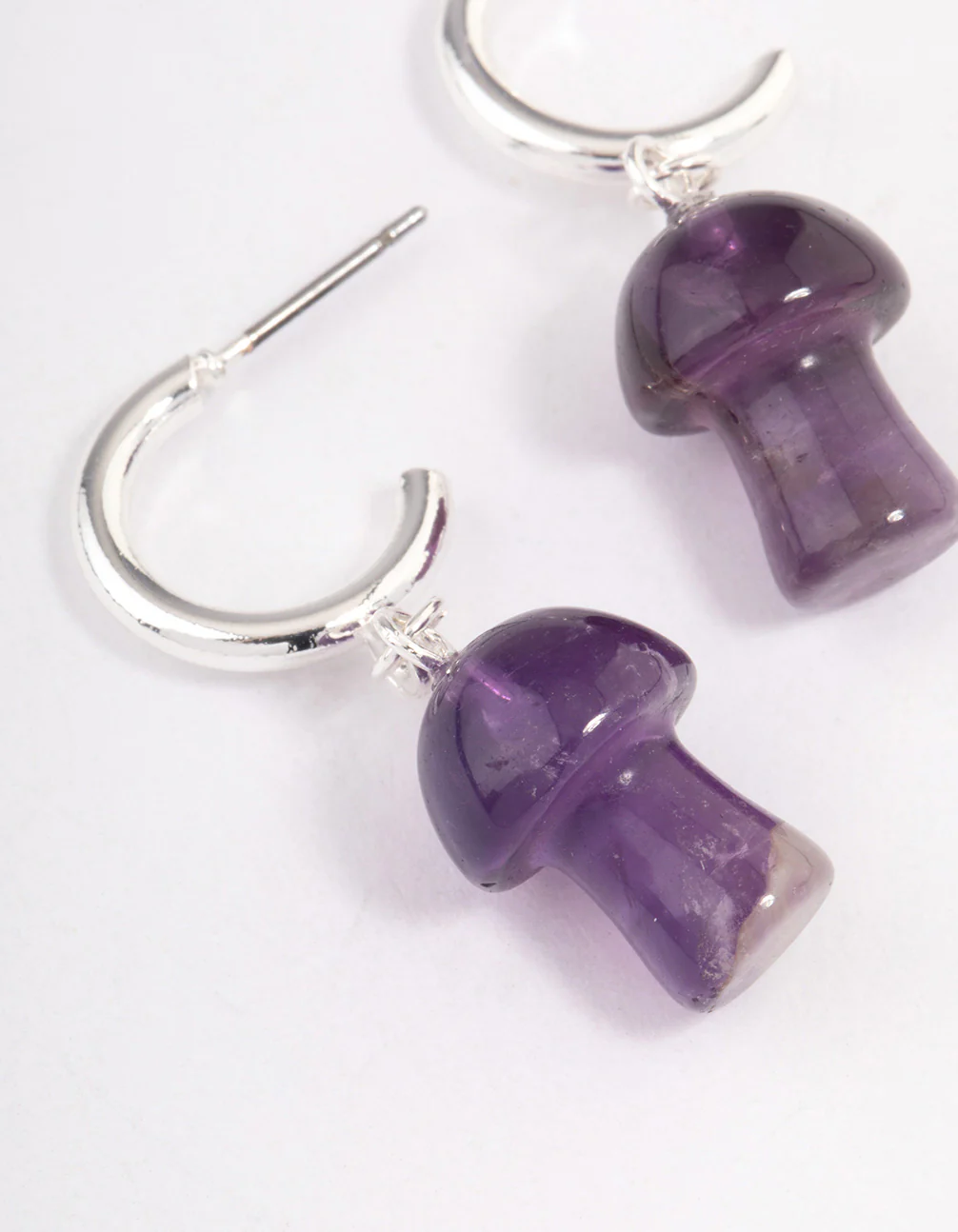 Silver Amethyst Moon & Mushroom Huggie Hoop Earrings - Image 2