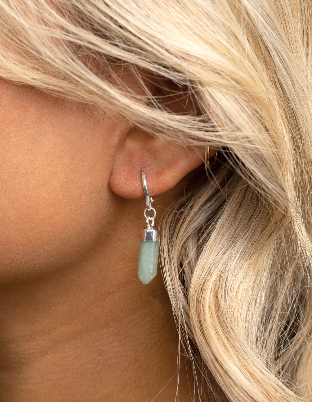 Green Flurite Shard Huggie Hoop Earrings - Image 2
