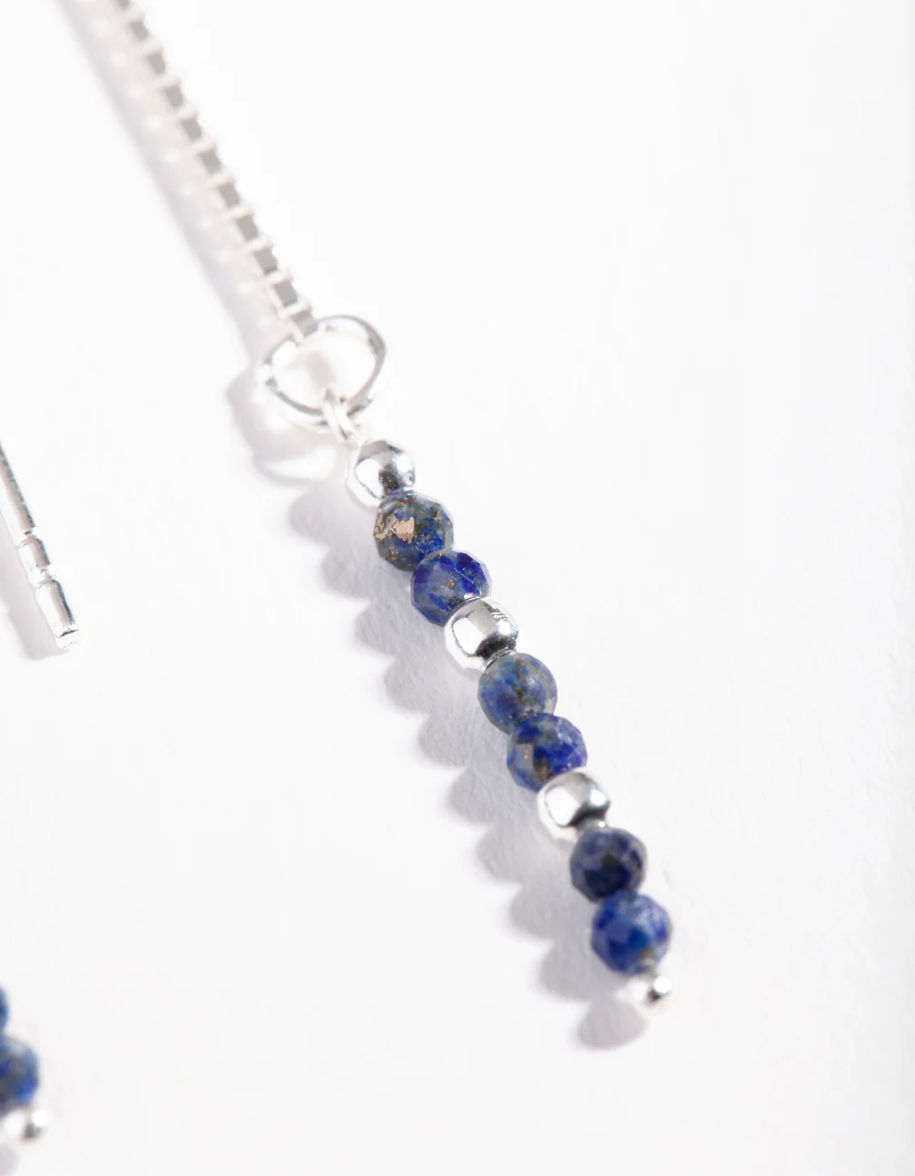 Sterling Silver Lapis Bead Thread Through Earrings - Image 3