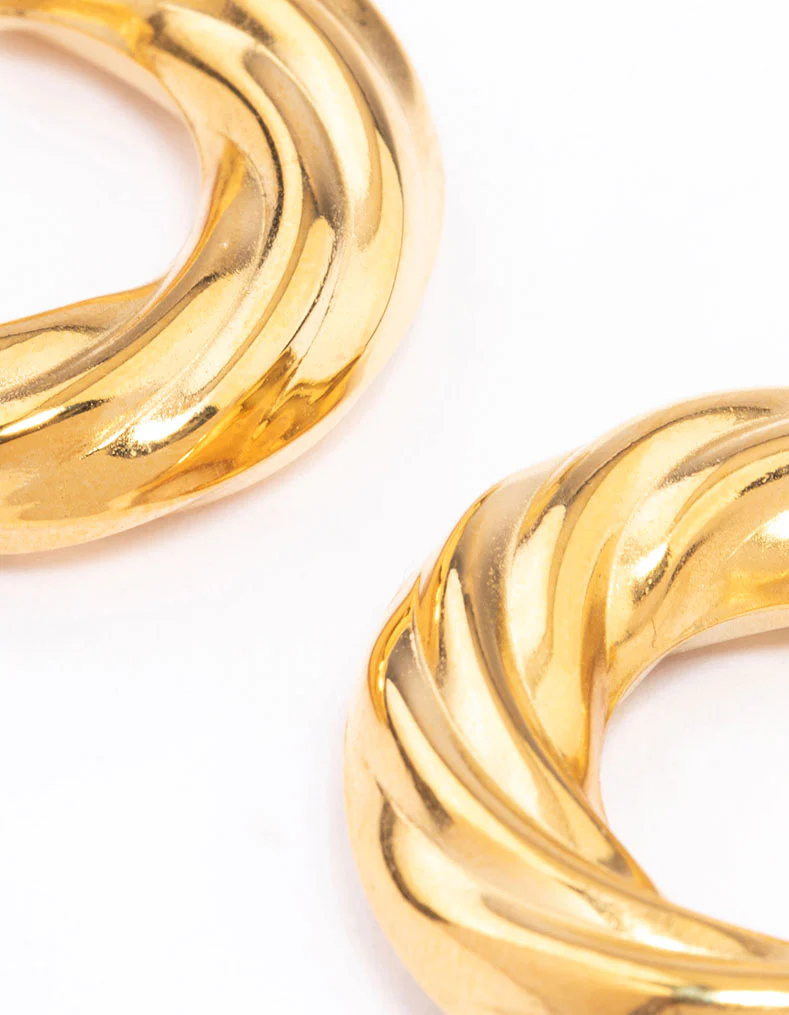 Waterproof Gold Plated Stainless Steel Chubby Twisted Hoop Earrings - Image 3