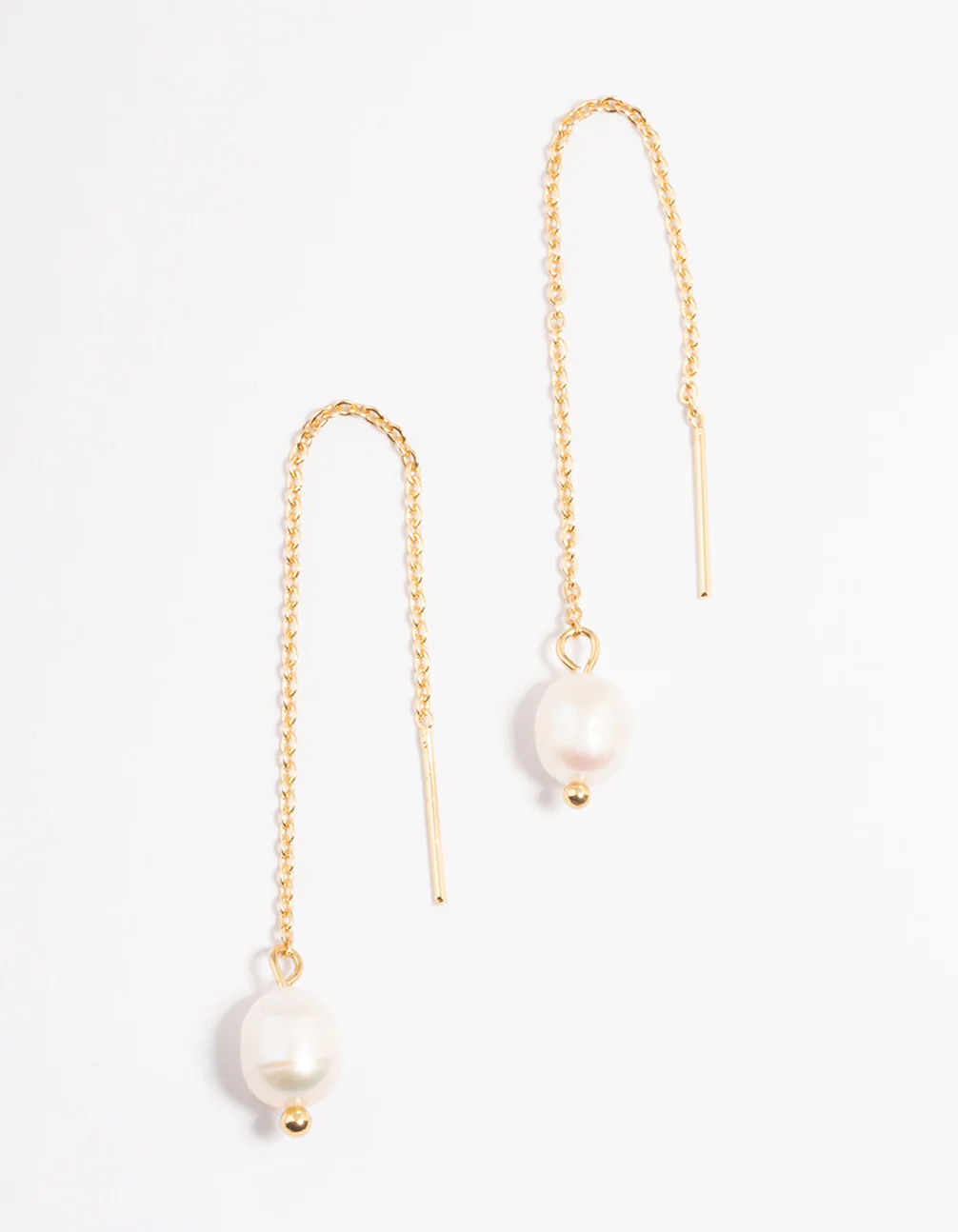 Gold Plated Stainless Steel Freshwater Pearl Thread Through Earrings - Image 3