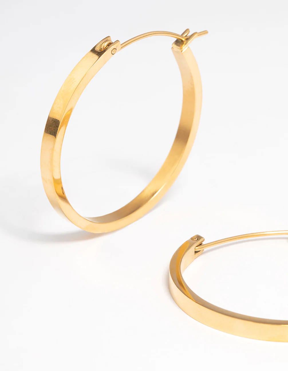 Waterproof Gold Plated Stainless Steel Medium Flat Hoop Earrings - Image 4