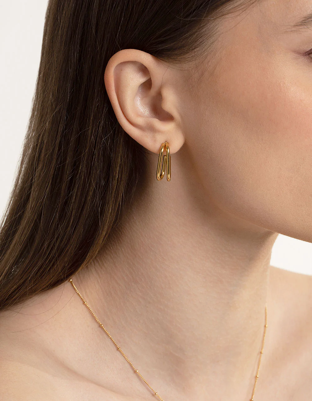 Waterproof Gold Plated Stainless Steel Oval Double Hoop Earrings - Image 2