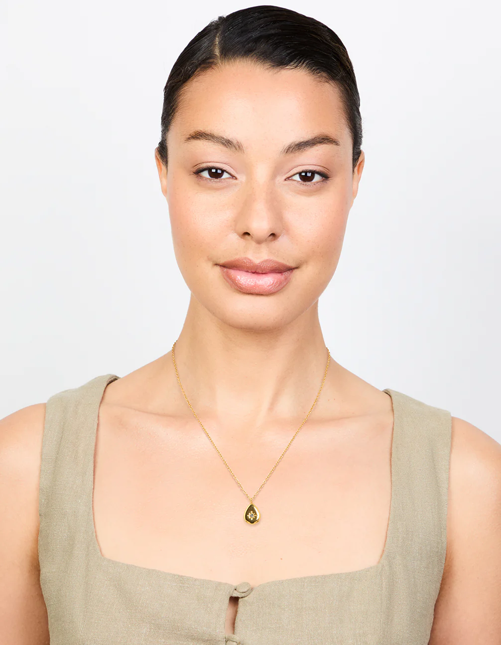 Waterproof Gold Plated Stainless Steel Teardrop Stone Pendant Necklace - Image 3
