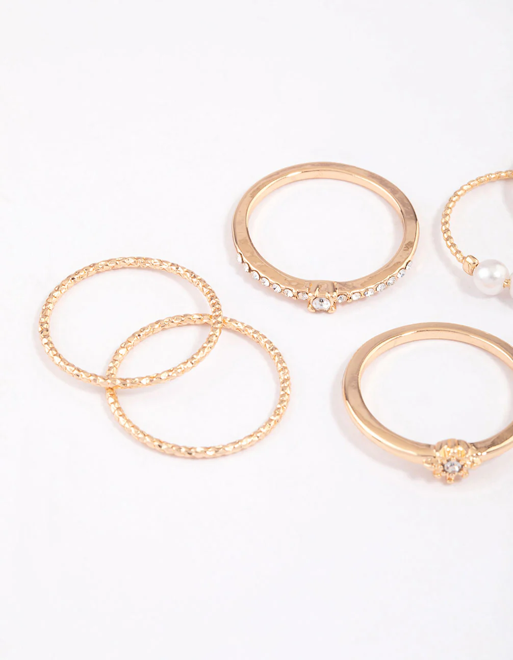 Gold Fine Diamante Cut Pearl Ring Pack - Image 2
