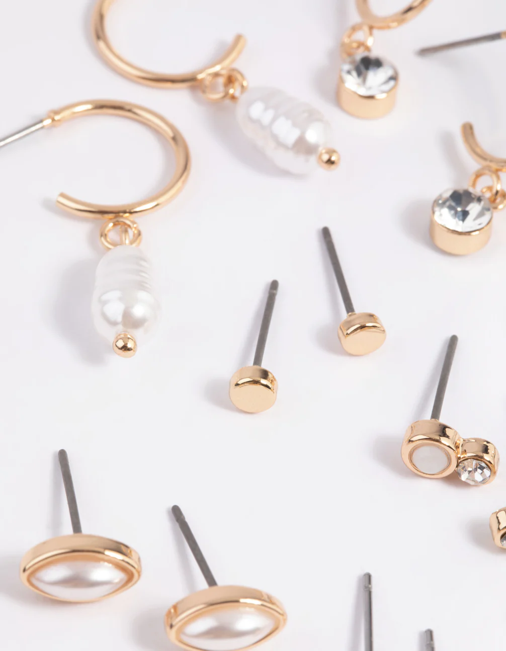 Gold Mixed Pearl Stud & Huggie Hoop Earring 8-Pack - Image 2