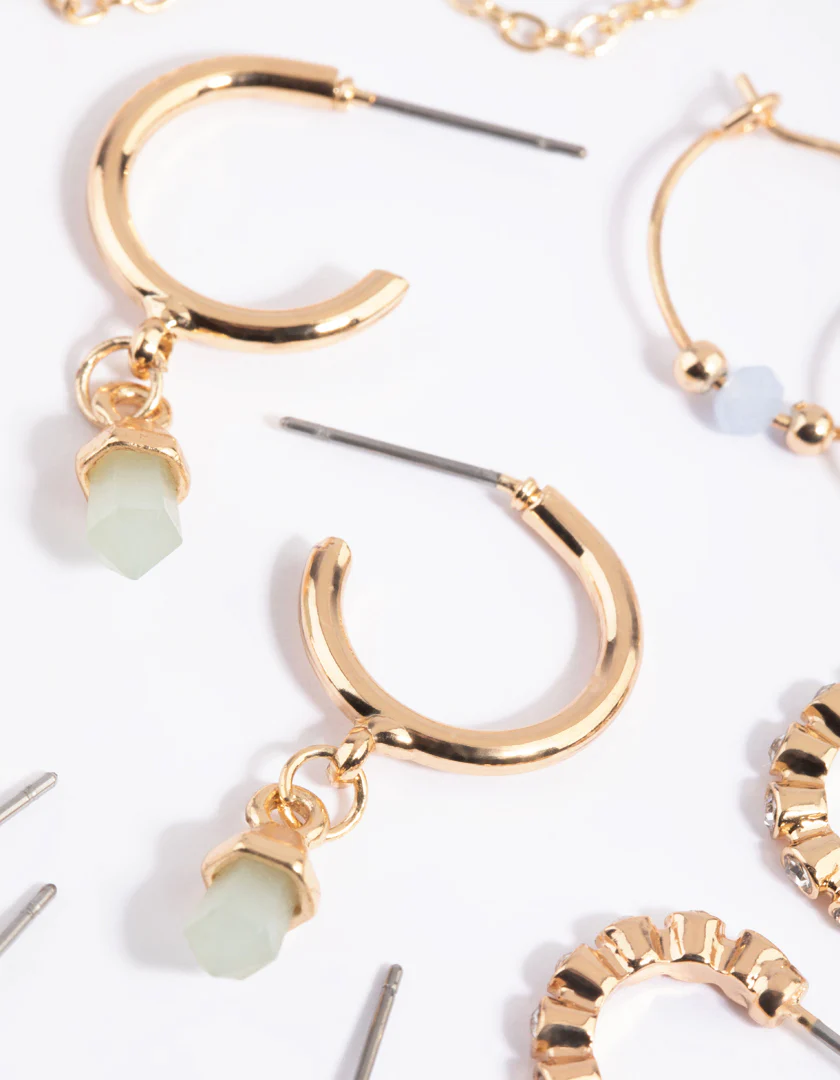 Gold & Blue Shard Stud & Hoop Earring 8-Pack - Image 3