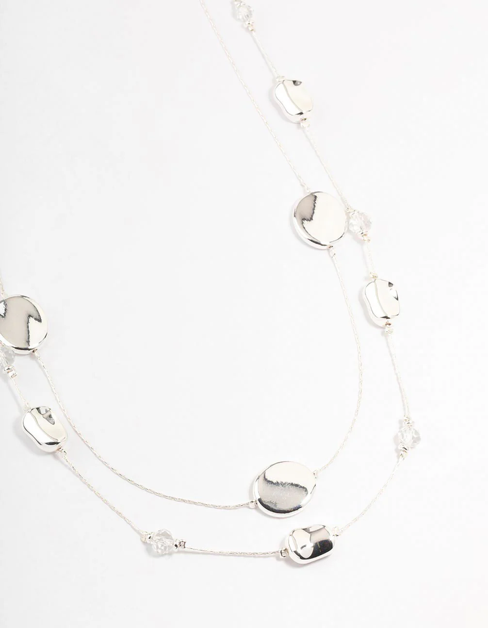 Shiny Silver 2 Row Mixed Bead Layered Necklace