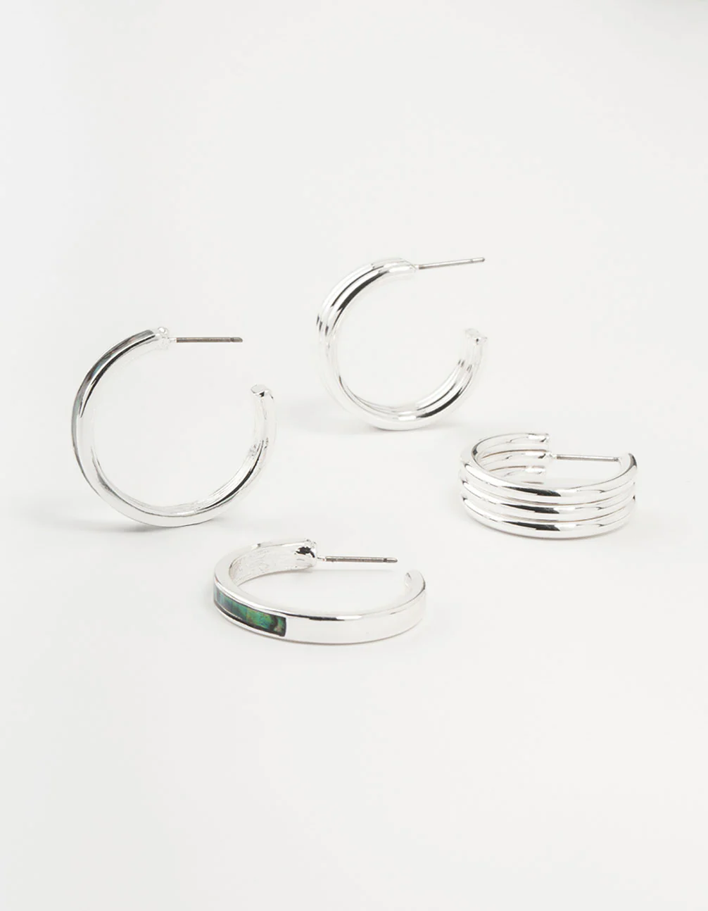 Silver Abalone Genuine Shell  Hoop Earrings 2-Pack