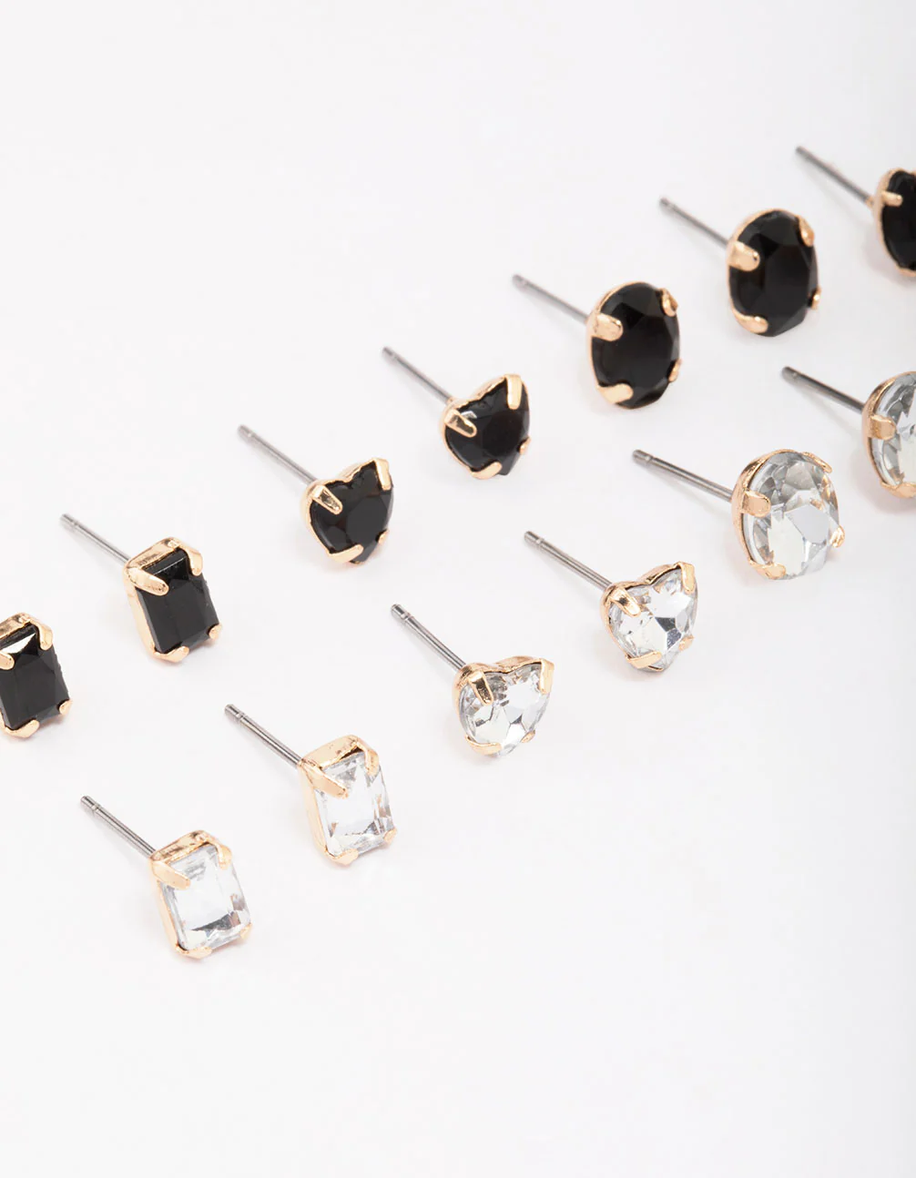 Silver Black Diamante Stud Earring 8-Pack - Image 2