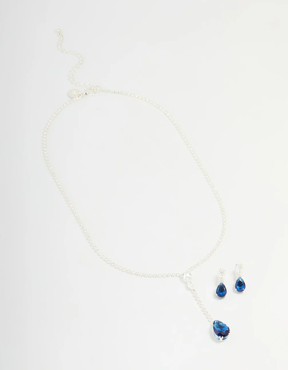 Silver Blue Cubic Zirconia Pear Y-Necklace & Earrings Set - Image 2