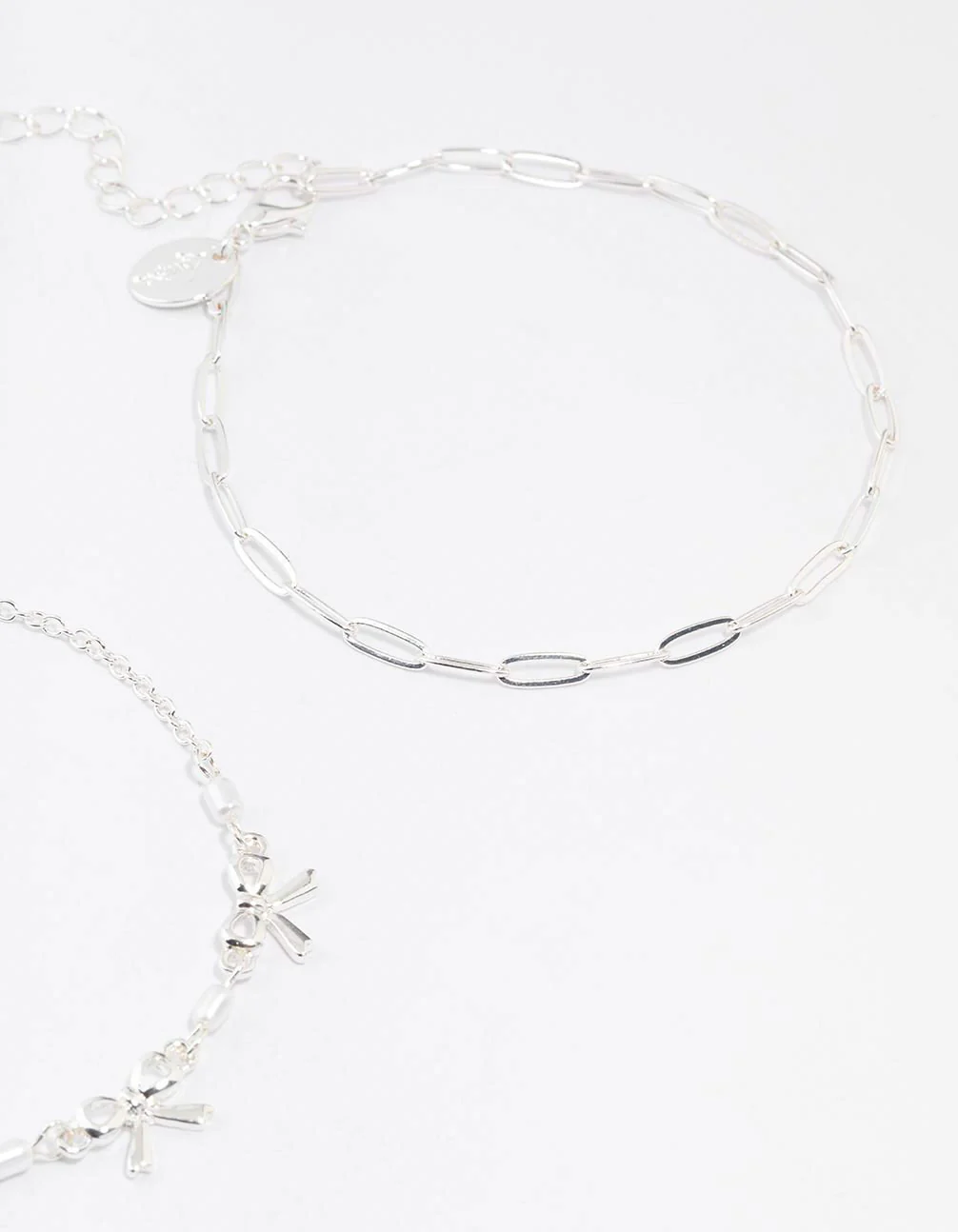 Silver Bow & Chain Mixed Anklets 3-Pack - Image 3