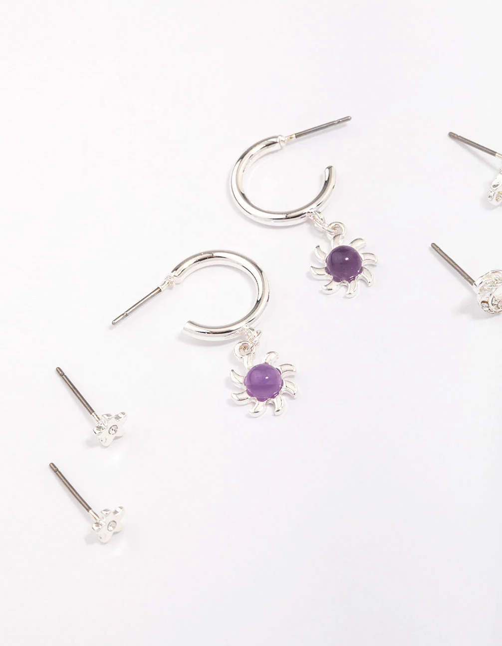 Silver Celestial Amethyst Chain Hoop Earring 4-Pack - Image 2