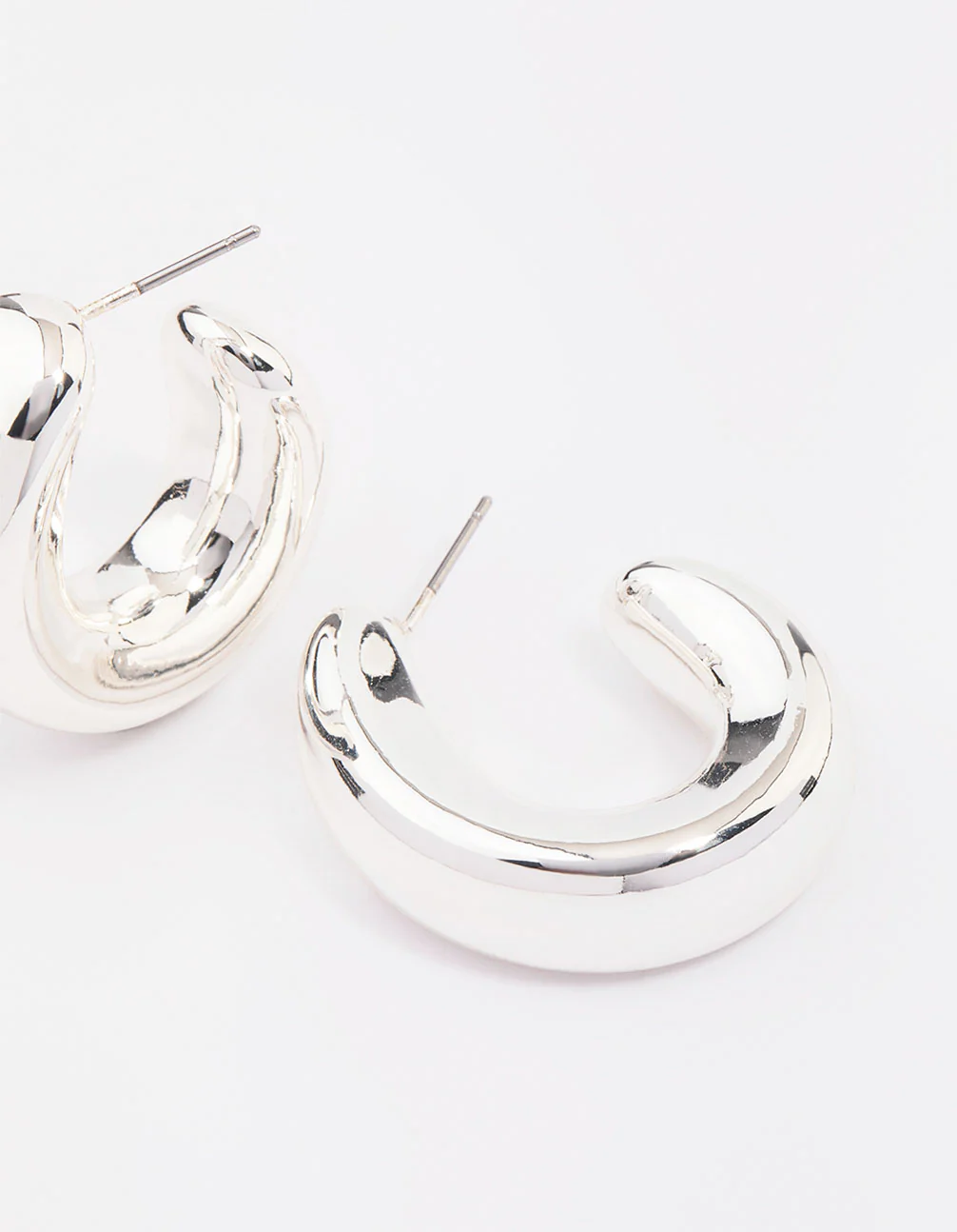 Silver Chunky Simple Slide Hoop Earrings - Image 3