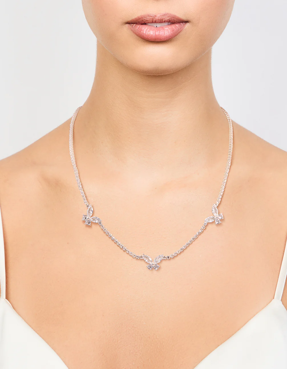 Silver Cubic Zirconia Butterfly Charm Necklace - Image 2