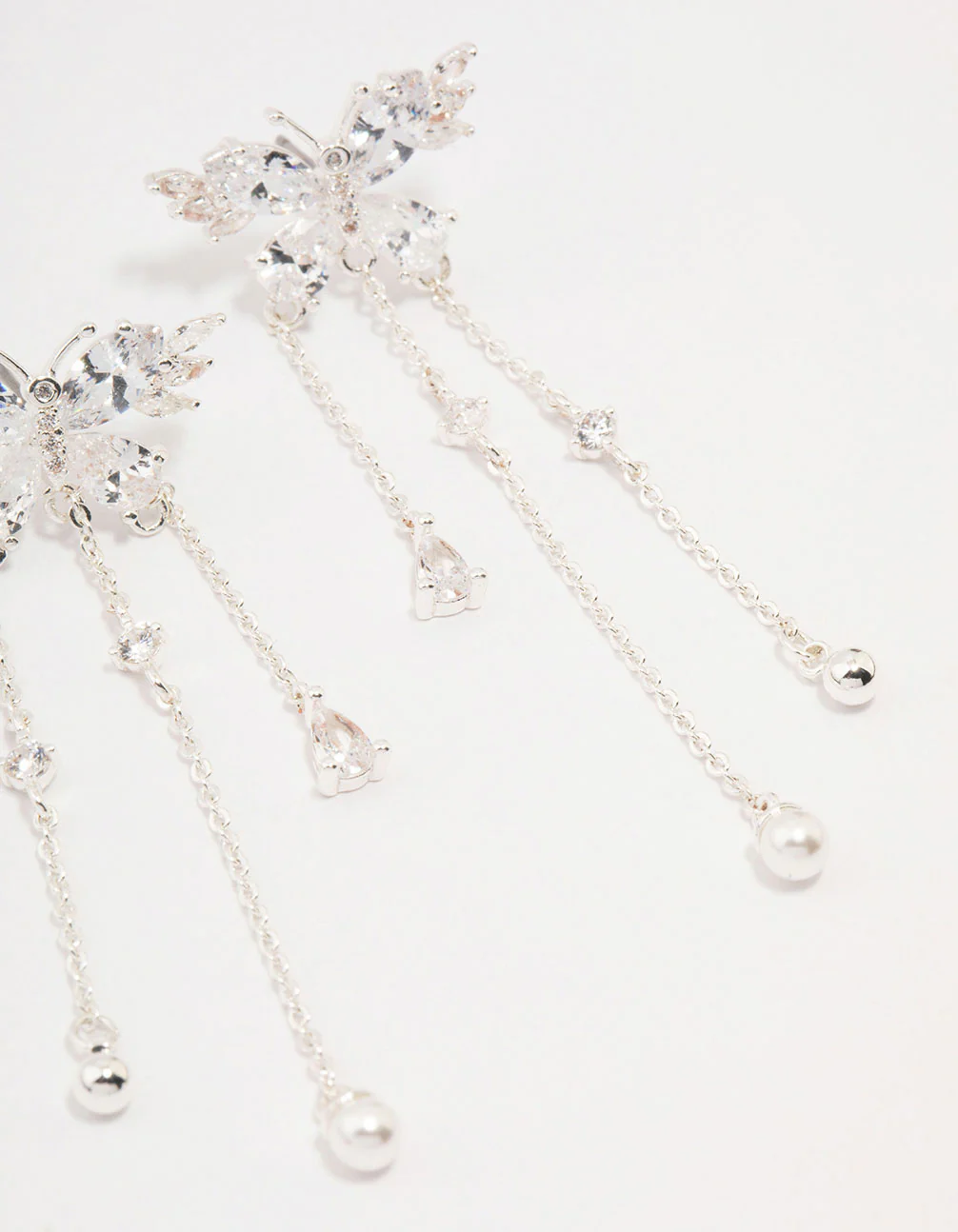 Silver Cubic Zirconia Butterfly Drop Earrings - Image 3