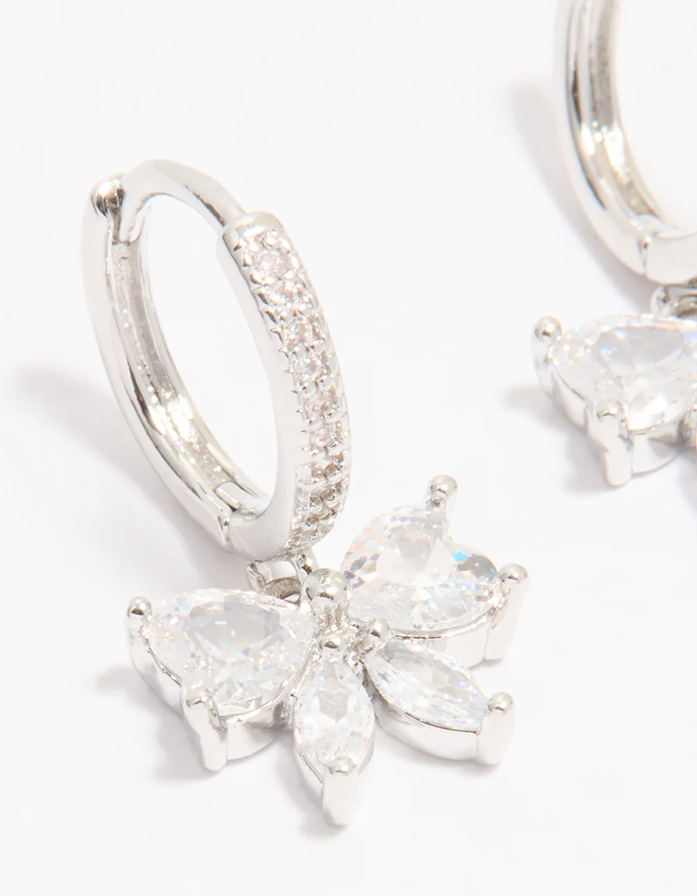 Silver Cubic Zirconia Butterfly Huggie Earrings - Image 4