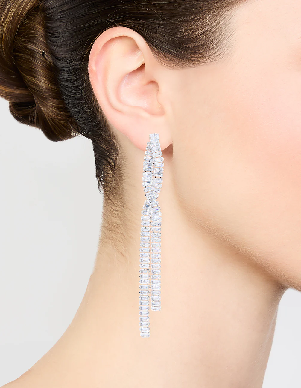Silver Cubic Zirconia Crossover Drop Earrings - Image 2