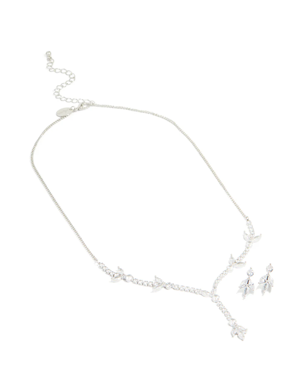 Silver Cubic Zirconia Earrings & Necklace Set - Image 2