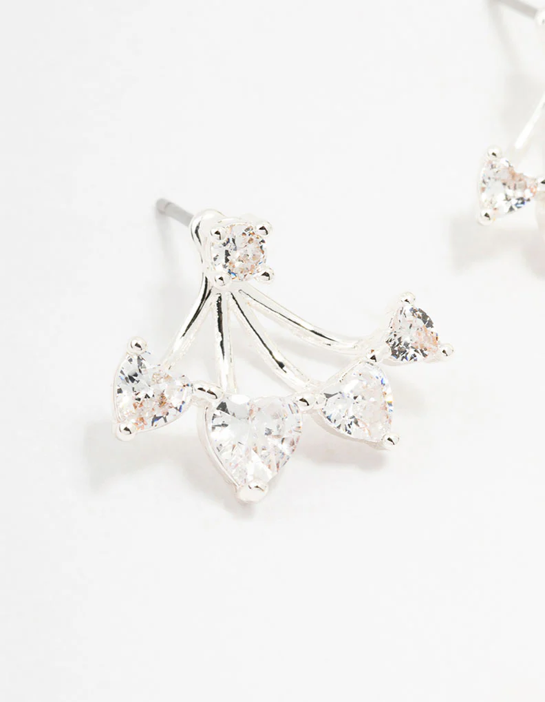 Silver Cubic Zirconia Heart Jacket Earrings - Image 2