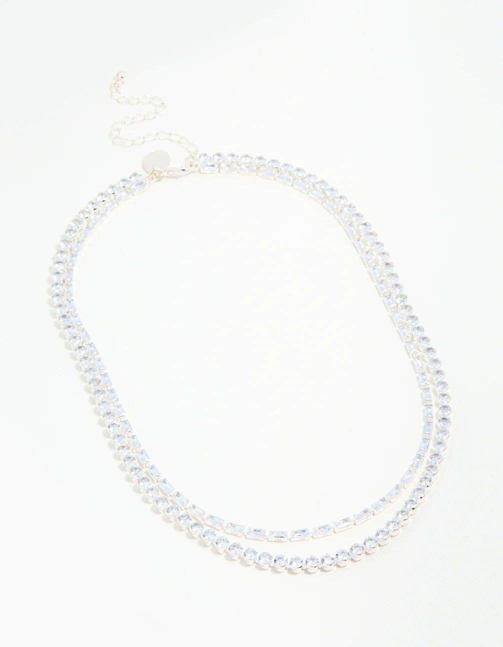 Silver Cubic Zirconia Layered Choker Necklace - Image 2