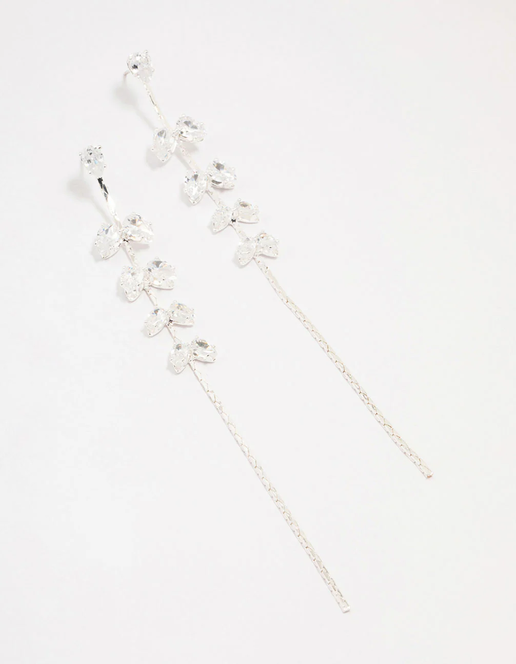 Silver Cubic Zirconia Petal Stem Drop Earrings