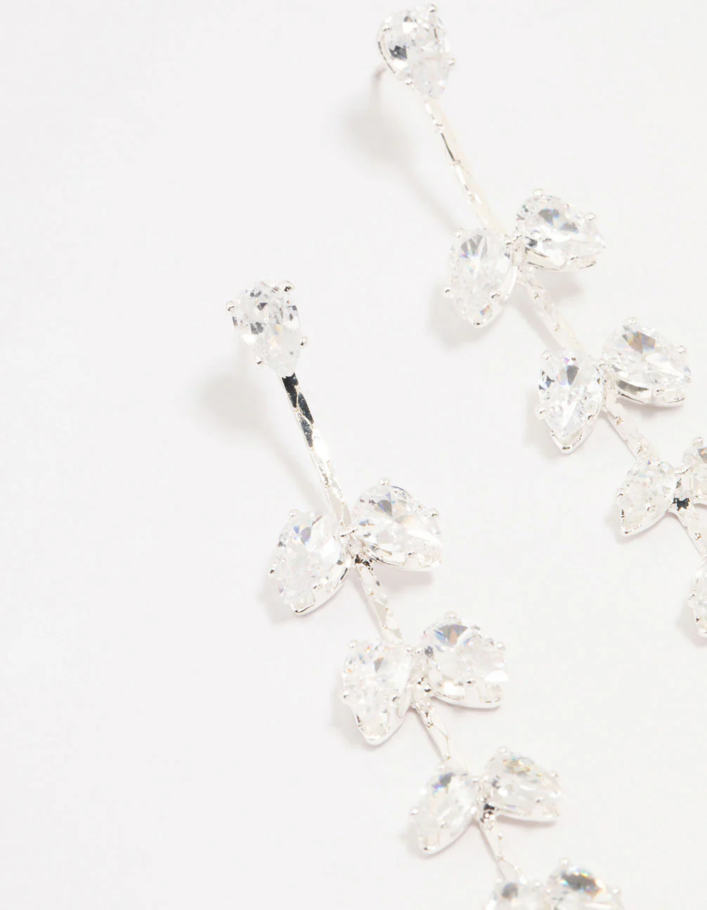 Silver Cubic Zirconia Petal Stem Drop Earrings - Image 2