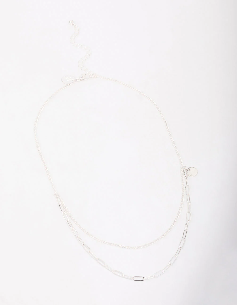 Silver Curb & Cable Layered Necklace - Image 2