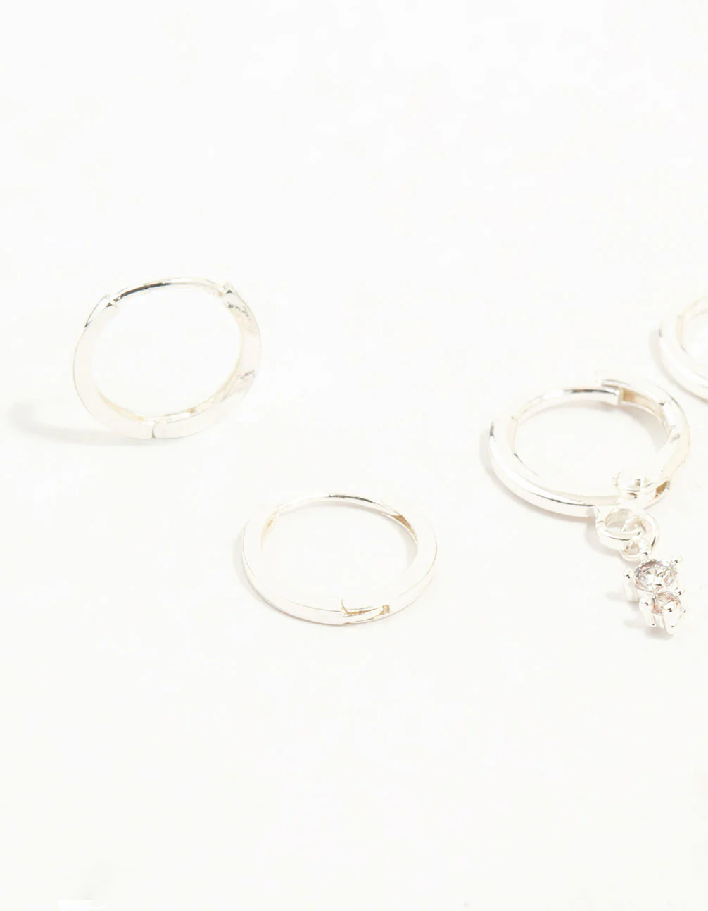 Silver Dainty Round Cubic Zirconia Hoop Earrings 3-Pack - Image 2