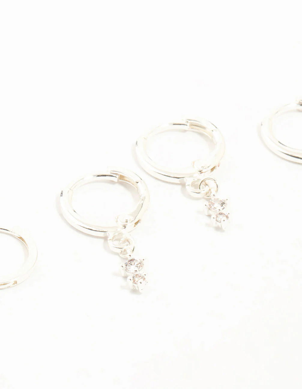 Silver Dainty Round Cubic Zirconia Hoop Earrings 3-Pack - Image 3