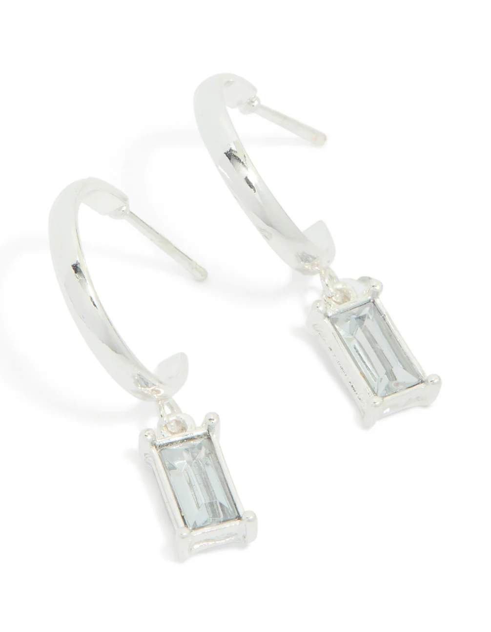 Silver Diamante Baguette Drop Earrings