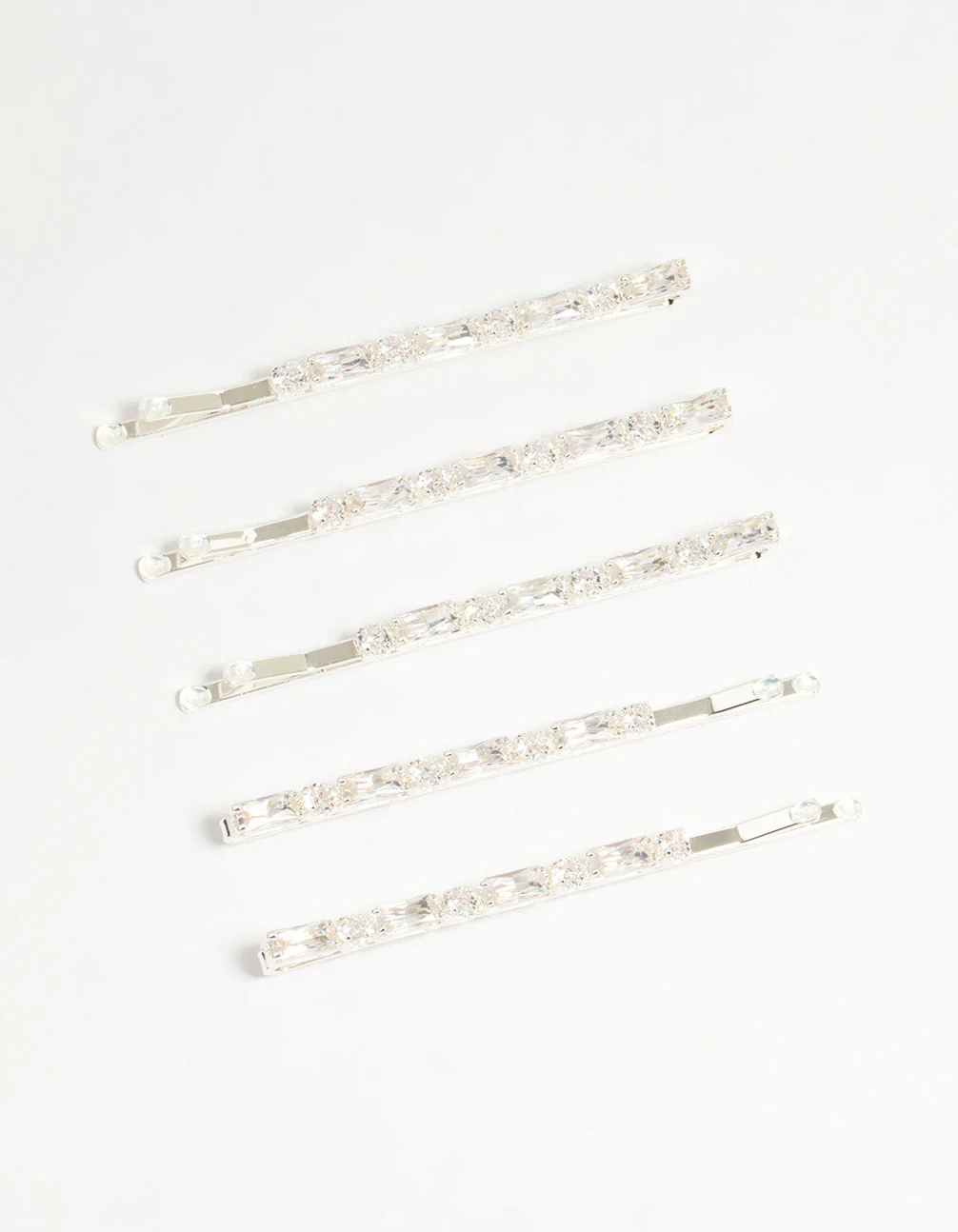 Silver Diamante Baguette & Round Hair Slides 5-Pack