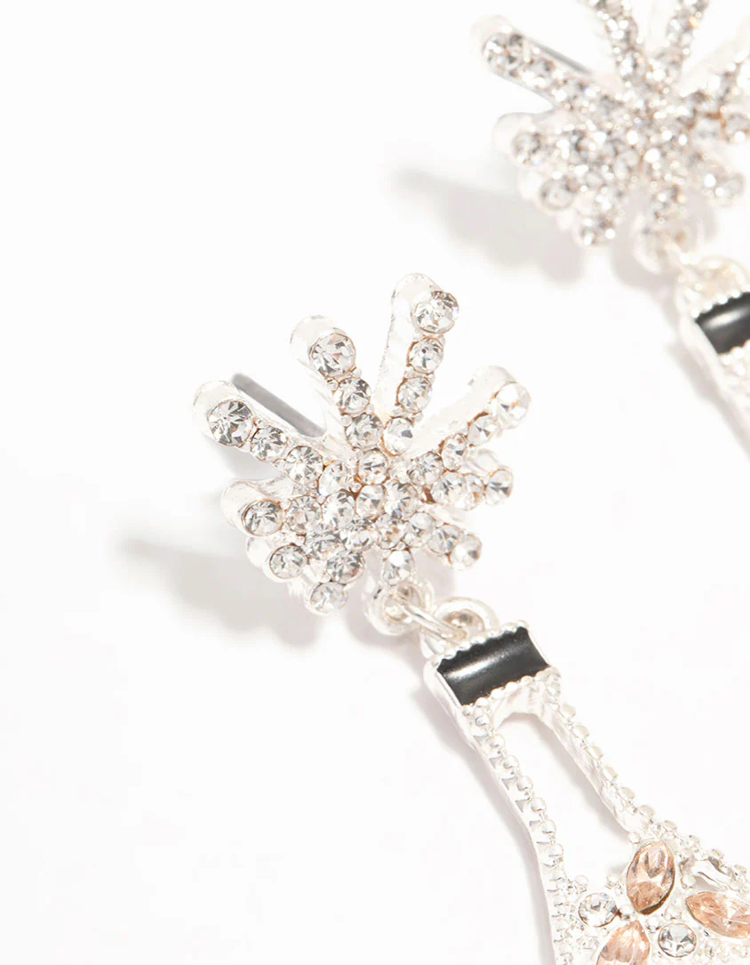 Silver Diamante Champagne Drop Earrings - Image 2