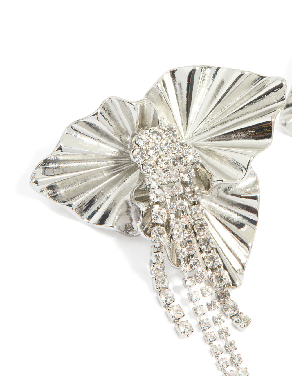 Silver Diamante Flower Cupchain Stud Earrings - Image 2
