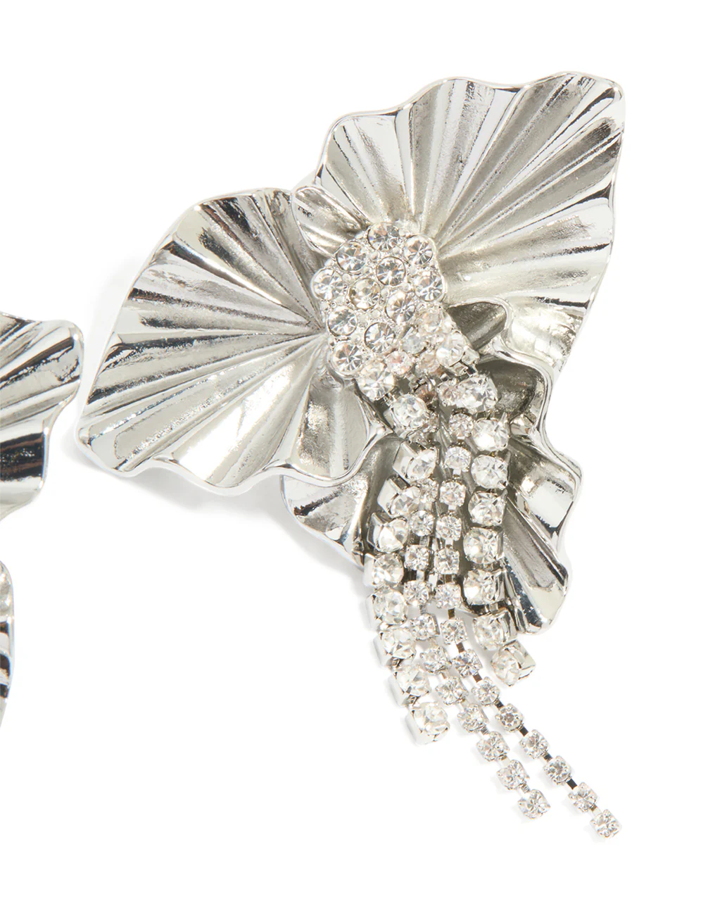 Silver Diamante Flower Cupchain Stud Earrings - Image 3