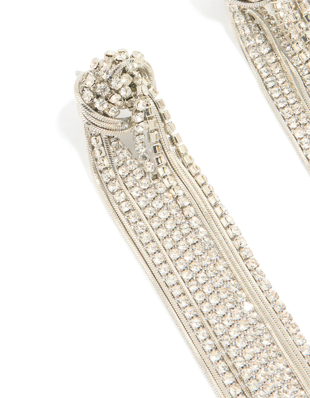 Silver Diamante Knotted Tassel Earrings - Image 2