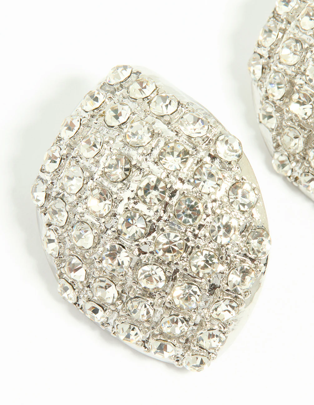 Silver Diamante Large Teardrop Stud Earrings - Image 2