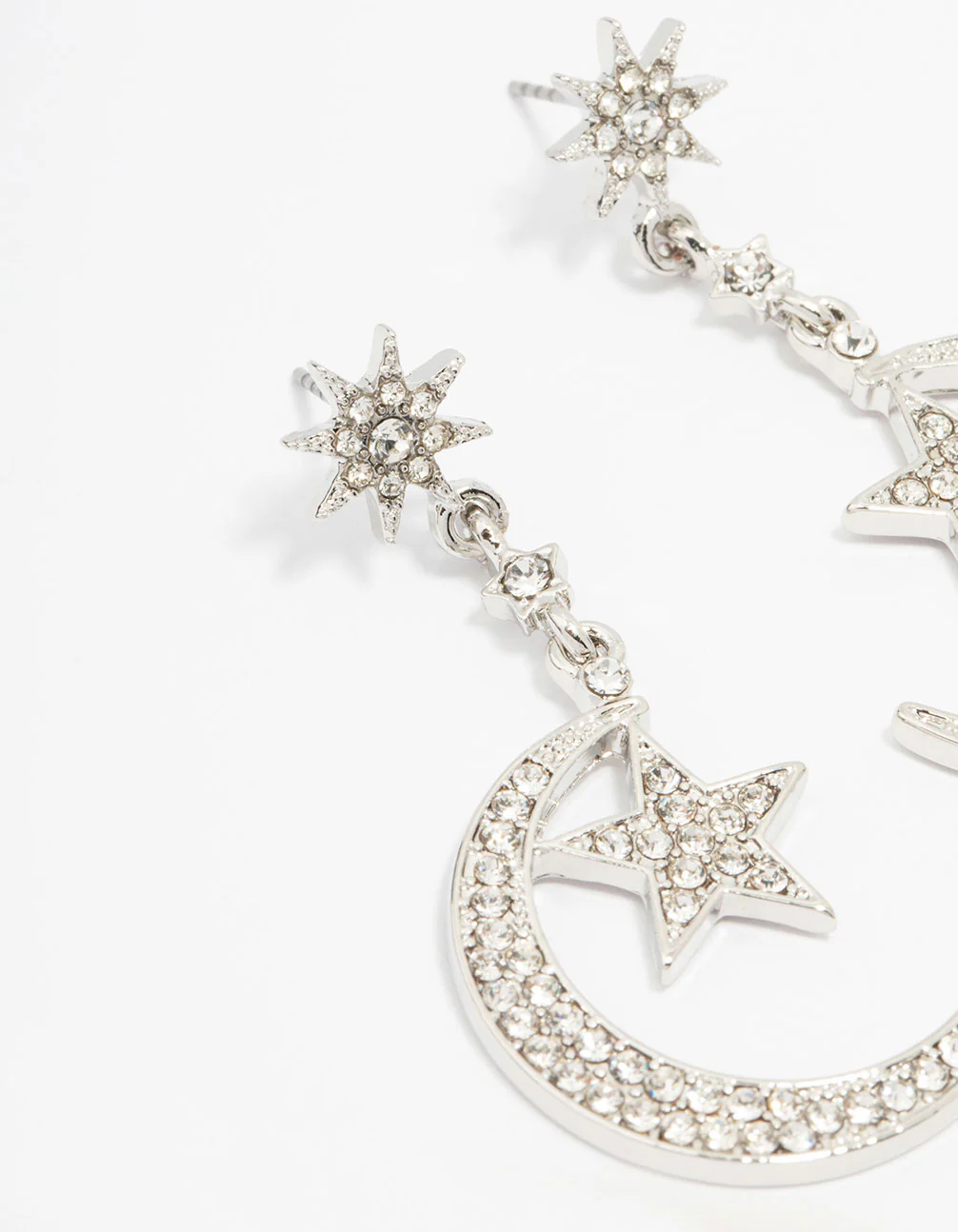 Silver Diamante Moon & Star Celestial Drop Earrings - Image 2