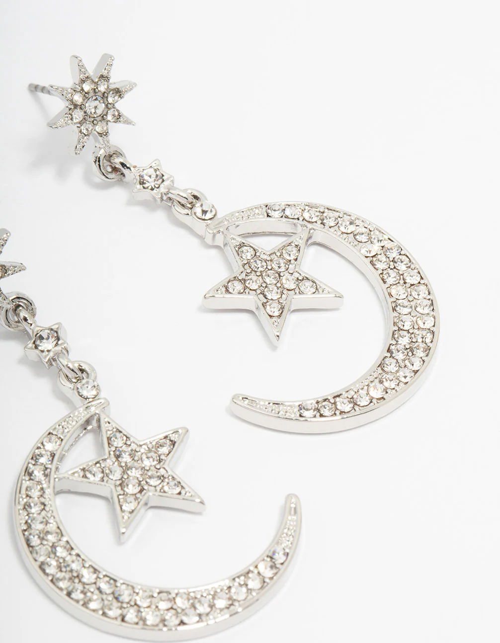 Silver Diamante Moon & Star Celestial Drop Earrings - Image 3