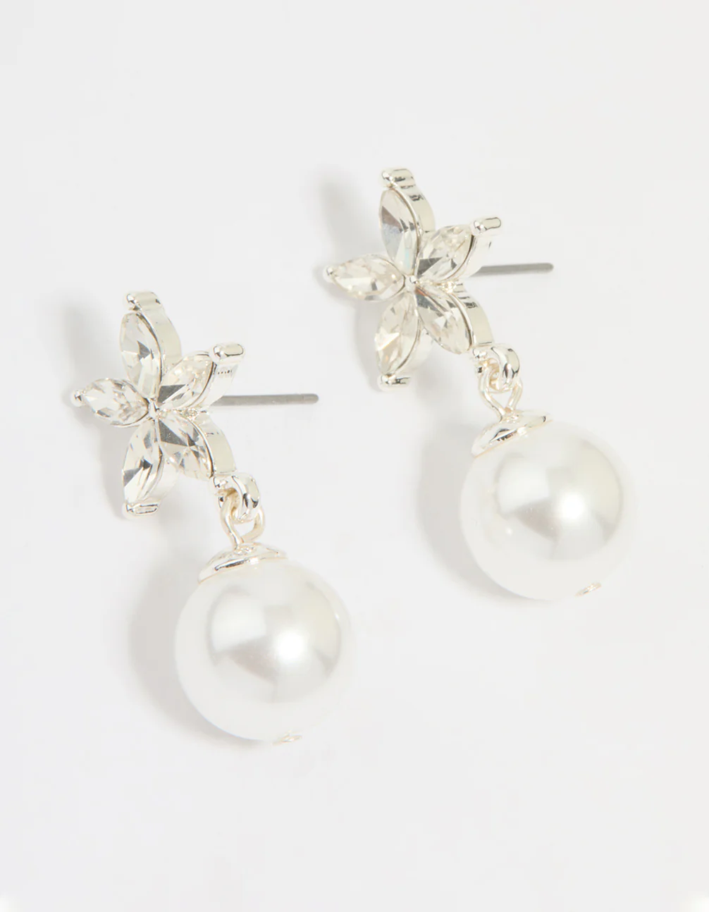 Silver Diamante Pearl Drop Earrings