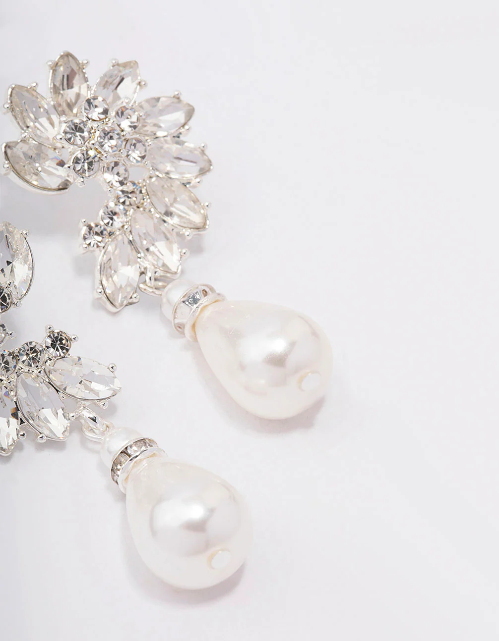 Silver Diamante & Pearl Drop Earrings - Image 3