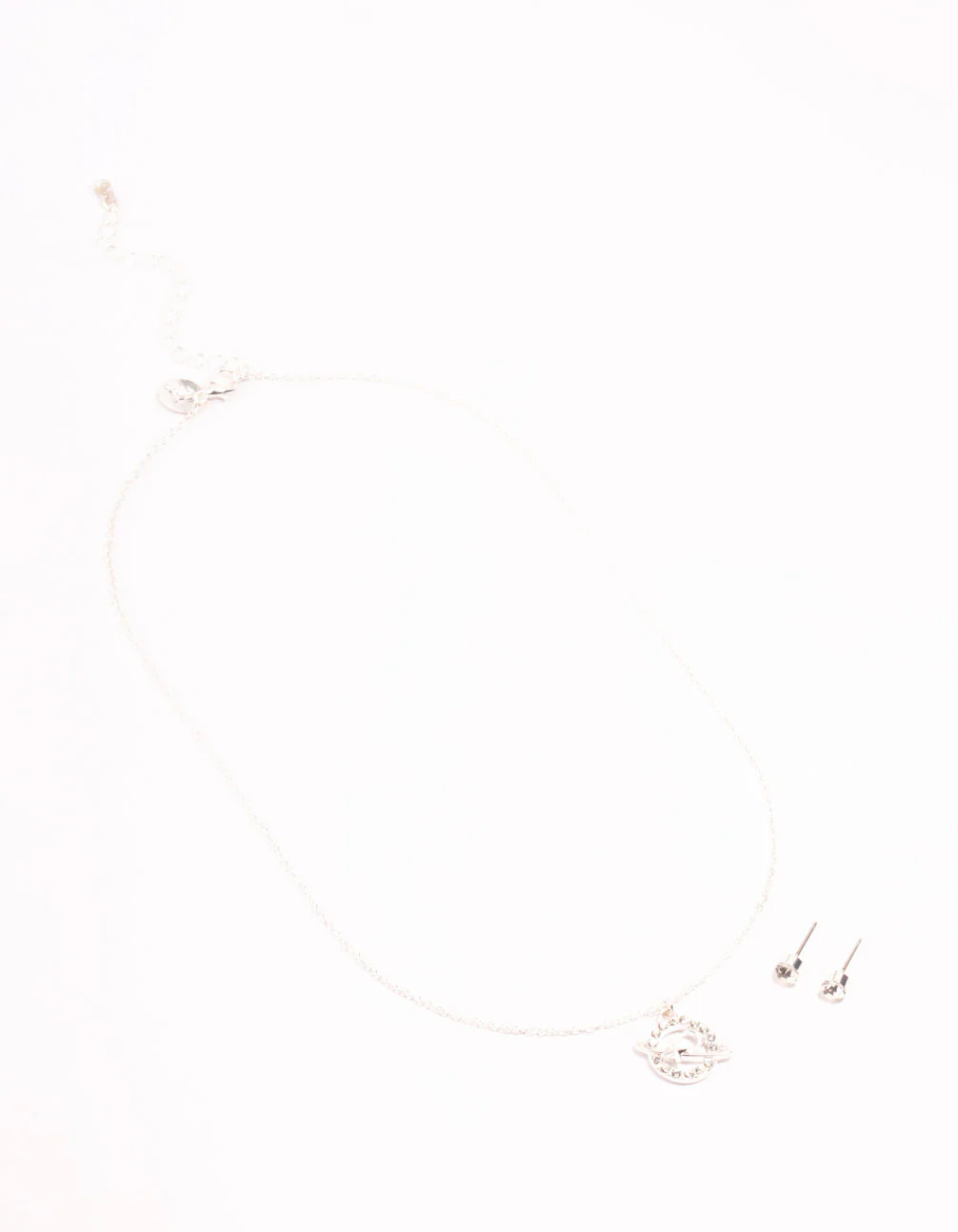 Silver Diamante Planet Necklace & Stud Earrings Set - Image 2