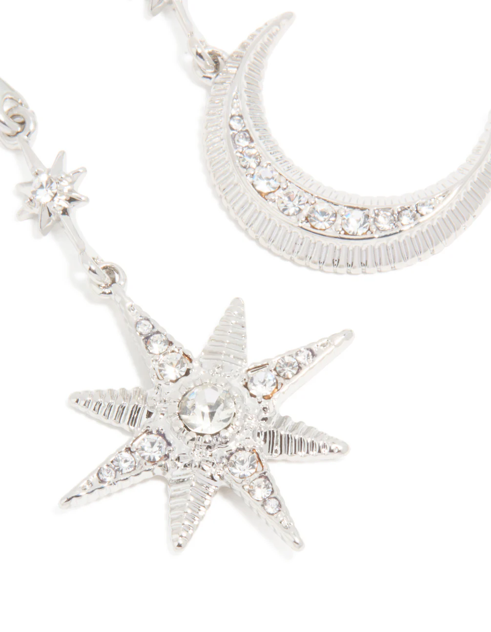 Silver Diamante Sun & Moon Drop Earrings - Image 3