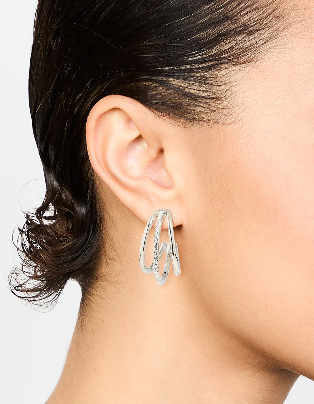 Silver Diamante Triple Hoop Earrings - Image 2